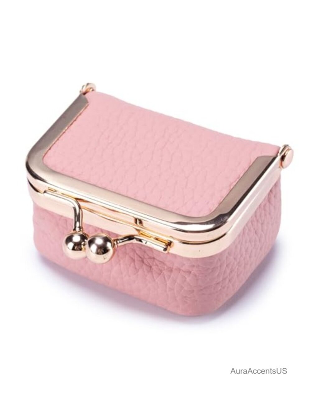 Genuine Leather Mini Jewelry Box Travel Organizer Kiss-Lock Closure Women Gift